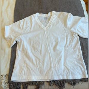 Boxy White Cropped T-Shirt with V-neck from & Other Stories